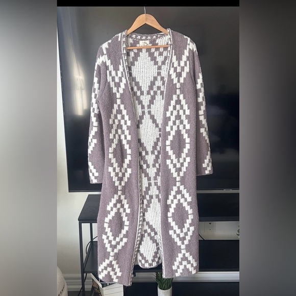 KAISLEY Anthropologie Womens Long Open Gray White Cozy Cardigan Size L - Picture 10 of 10